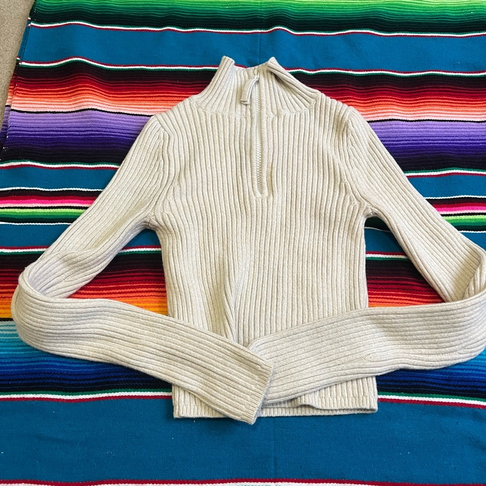aerie Ribbed Half-Zip Mock Neck Sweater - Cream